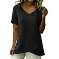 thumbnail image 6 of Delayuji Linen Tshirts For Women Short Sleeve with Button V Neck Lightweight Breathable Casual Blouse Beach Summer Tops Daily Wear, 6 of 7