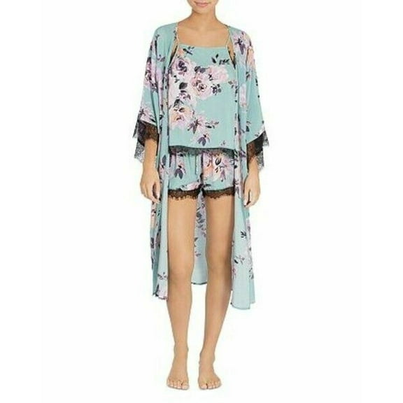 Women's Midnight Bakery Marley Duster Kimono Floral Print Aqua Size XL