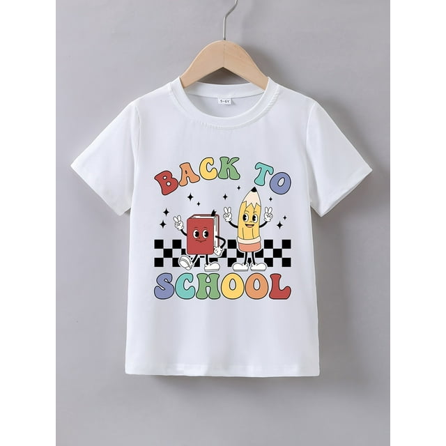 Camiseta de verano de manga corta con estampado de regreso a clases para niña, top informal y cómodo, camiseta de verano con cuello redondo y manga corta, el mejor regalo para niño y niña.