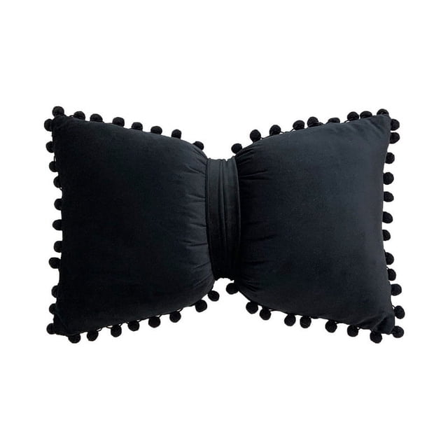 Zhuge Almohada decorativa para el hogar, almohada con forma de lazo de bola de pelusa de cisne de color sólido, funda de almohada dulce, cojín de sofá que puede tener doble uso (negro)