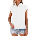 thumbnail image 2 of Pxiakgy Linen Shirts for Women Women's Elastic Cuffs Cotton Linen Button Up Shirt for Daily Casual Commuting Summer Loose Fit Sleeveless Button Down Shirts for Women White Xl, 2 of 7