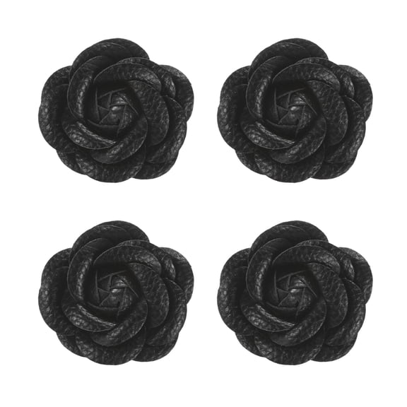 Uxcell 4-Pack Decorative Rose Shoe Clips, Faux Leather Removable Fashion Flower Shoe Clips Buckle Brooches Charm Embellishments [Black]