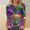 9-Multicolor, variant on successthop Mardi Gras Womens Plus Size Tops 3/4 Sleeve Crew Neck Polyester Casual Mask Printed Mardi Gras Celebrations Blouse Tops for Mardi Gras Event Purple L