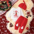 thumbnail image 2 of 0-3 Months Baby Boy Christmas Outfit Long Sleeve Romper Overall Pants Hat 3Pcs Fall Winter Clothes Set 3 6 9 12 18 Months Toddler Boys Clothes,Red, 2 of 9