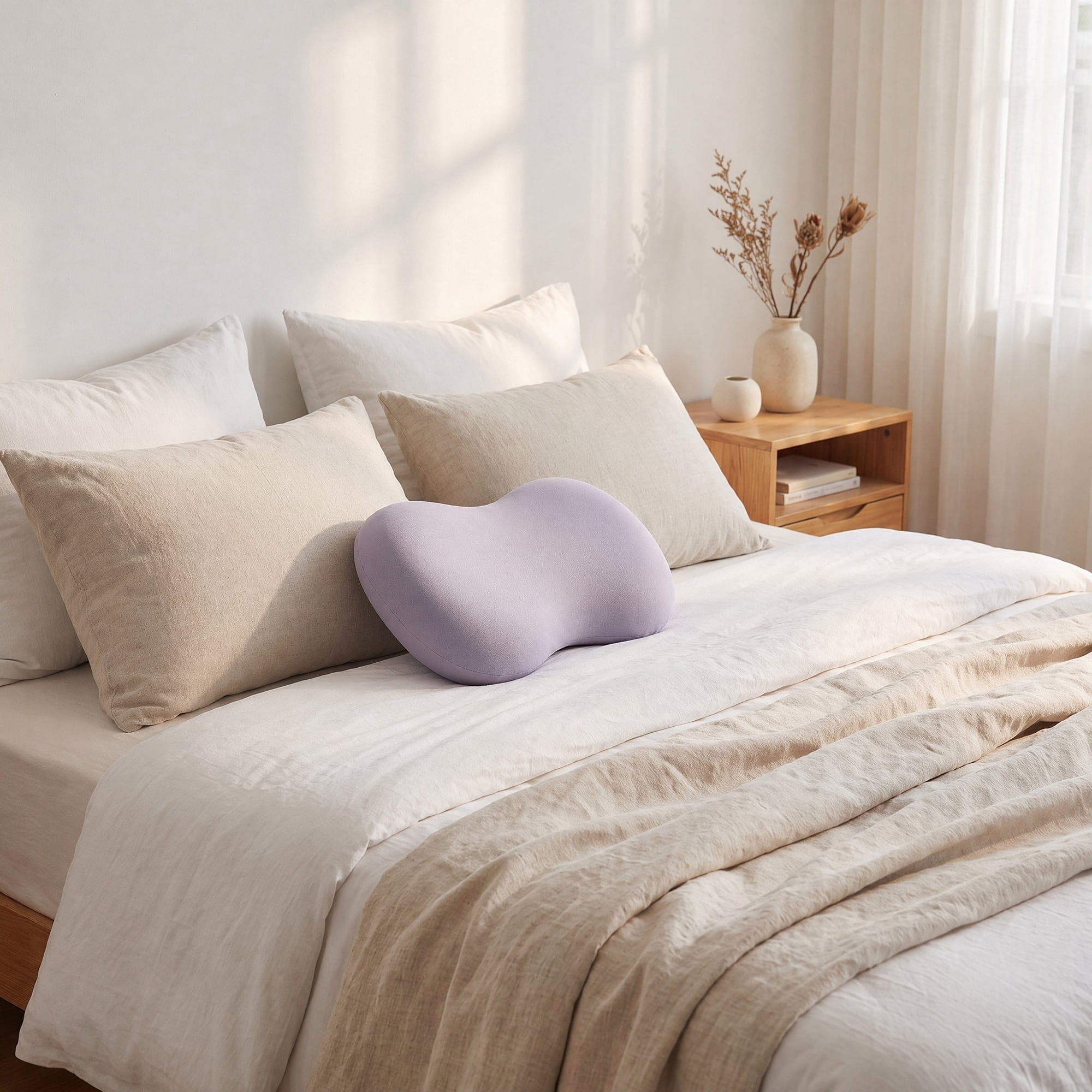 Unique Bargains Neck Pillow Cotton Cervical Support for Sleeping Purple 12.6"x7.9"x3.5"