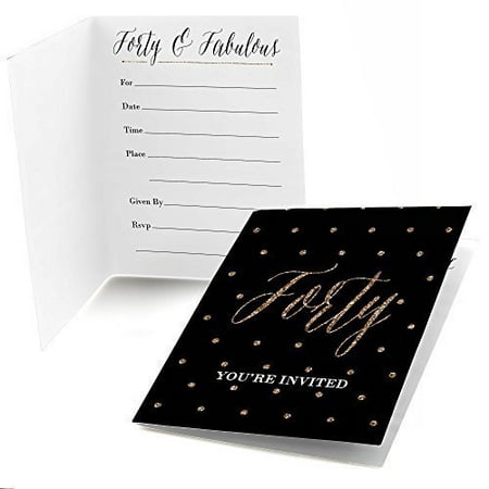 Chic 40th Birthday - Black and Gold - Fill-In Birthday Invitations (8