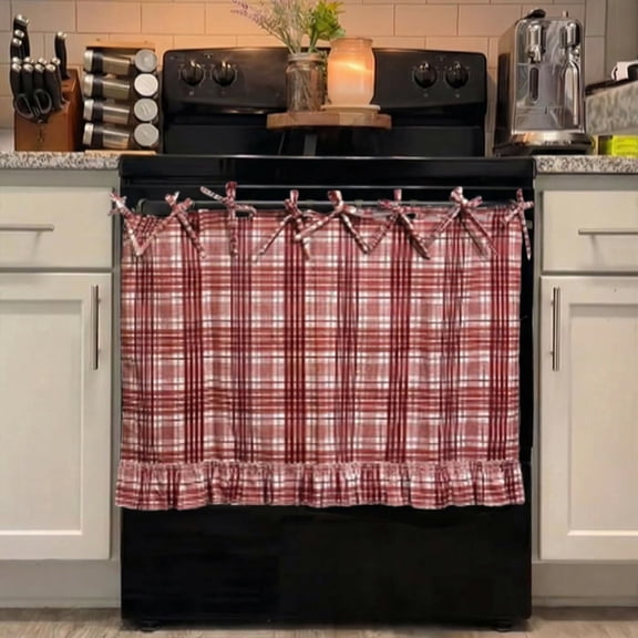 Oven Skirt Farmhouse Style, Tie-Top Appliance Gap Cover – Easy Install Clutter Hider for Oven, Dishwasher, Washer