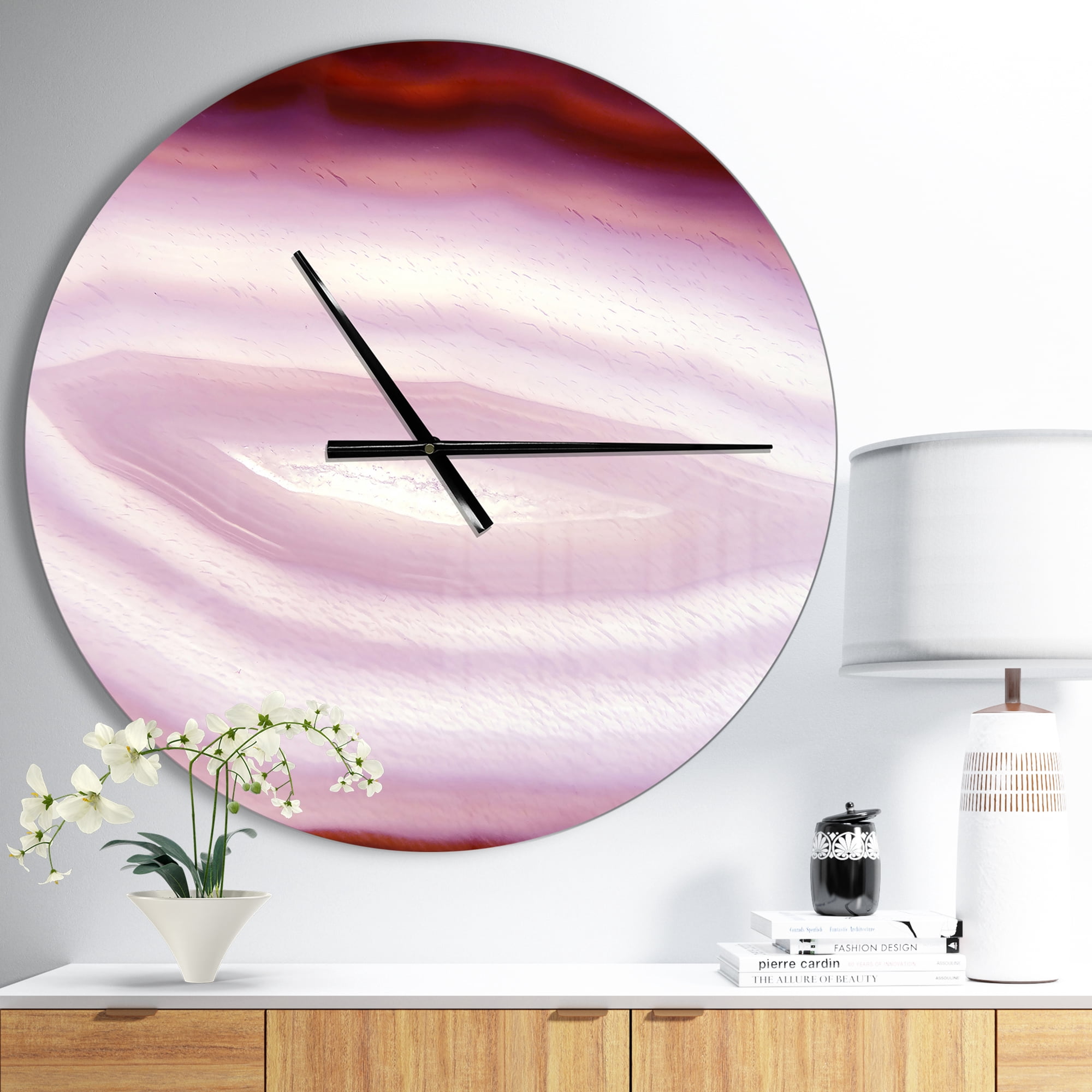 Designart 'Pink Agate Geode Geological Crystals ' Modern wall clock