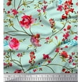 thumbnail image 1 of Soimoi Green Rayon Crepe Fabric Leaves & Ranunculus Floral Print Sewing Fabric Yard 46 Inch Wide, 1 of 3