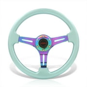 AJP Distributors JDM Sport Universal 350mm 14" 6 Bolts Holes Light Weight Steel Steering Wheel Teal Neo Chrome 3 Spokes Heavy Duty w/ Horn Button Replacement VIP Tracking Drifting