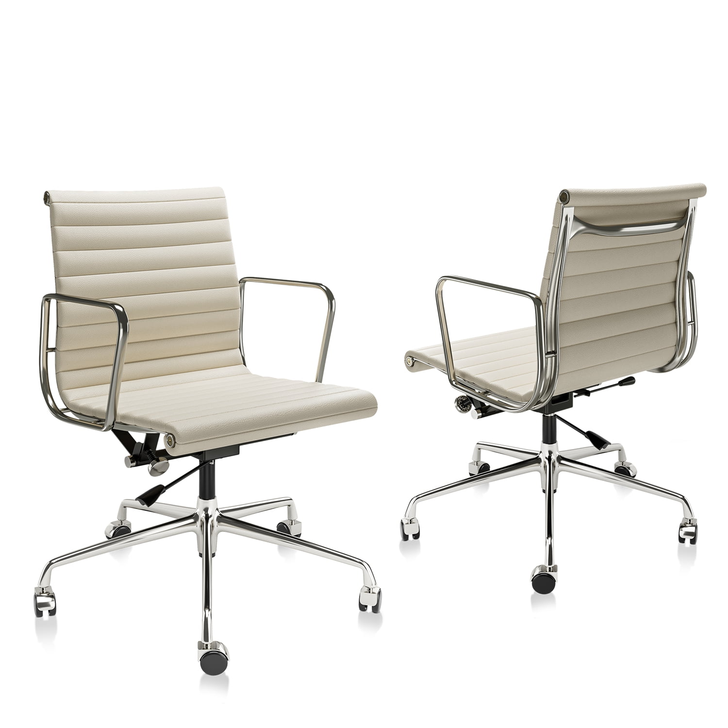 Mid Back Office Chair Ergonomic Office Chair Swivel Leather Task Chair with Lumbar Support,Adjustable Height,White