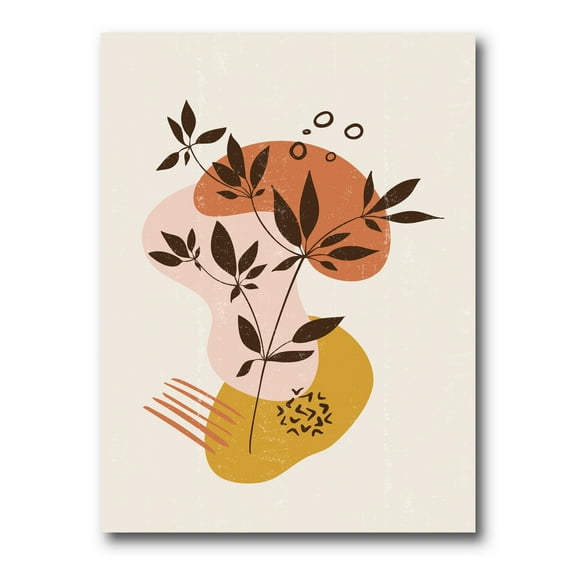 Designart ' Minimalist Shapes With Ancient Plant II ' Modern Canvas Wall Art Print