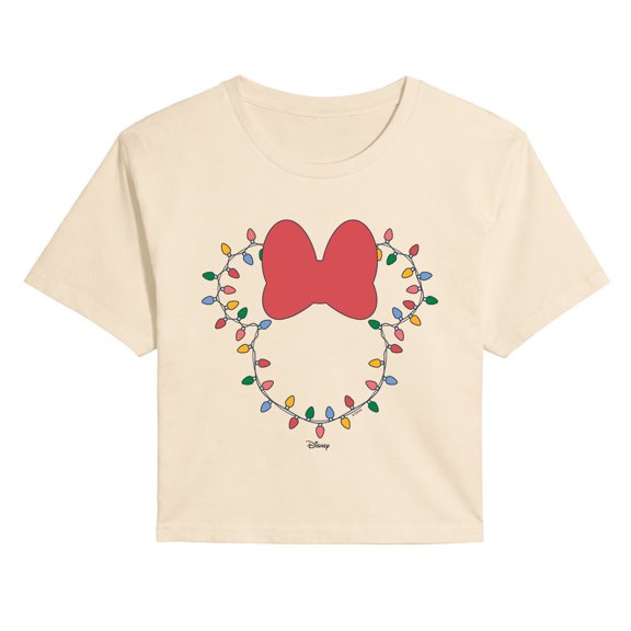 Disney - Christmas Lights Minnie Head - Juniors Cropped Graphic T-Shirt