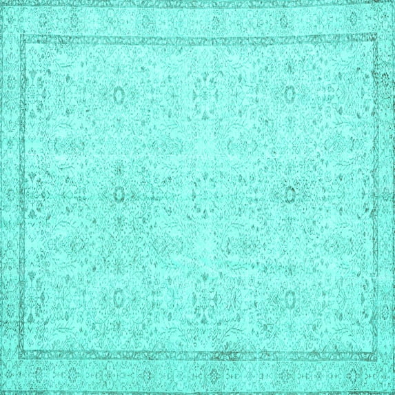 Ahgly Company Machine Washable Indoor Square Persian Turquoise Blue Traditional Area Rugs, 4' Square