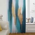 thumbnail image 6 of Abstract Teal Gold Sheer Curtains 45 Inches Long, Green White Wall Art Textured Light Filering Curtains, Breathable Simi Curtain Privacy Drapes for Kitchen Bathroom Lightweight Small Window Treatment, 6 of 9