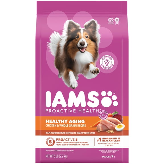 IAMS Proactive Health Healthy Aging Chicken & Whole Grain Recipe Dry Dog Food, (4) 5 Lb Bags