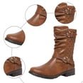 thumbnail image 6 of Women's Mid Calf Combat Riding Boots Trendy Leather Buckles Side Zipper Winter Fall Slouchy Boots for Women, 6 of 7