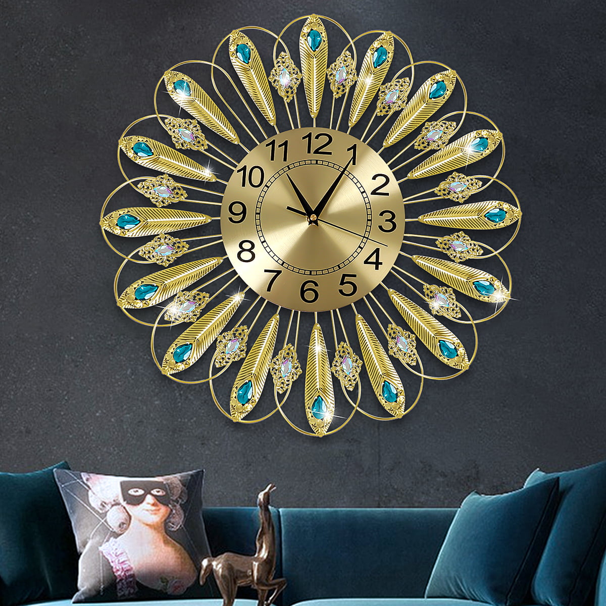 Crystal Wall Clock, Diamonds Decorative Sunburst Decor