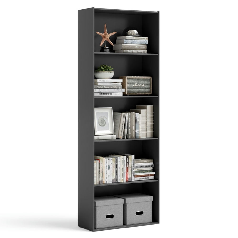 Spaco 5-Shelf Storage Bookcase Modern Multi-Functional Display Cabinet Furniture-Black, Tall Bookshelf, Shelves for Living Room, Home Office, Bedroom, Balcony