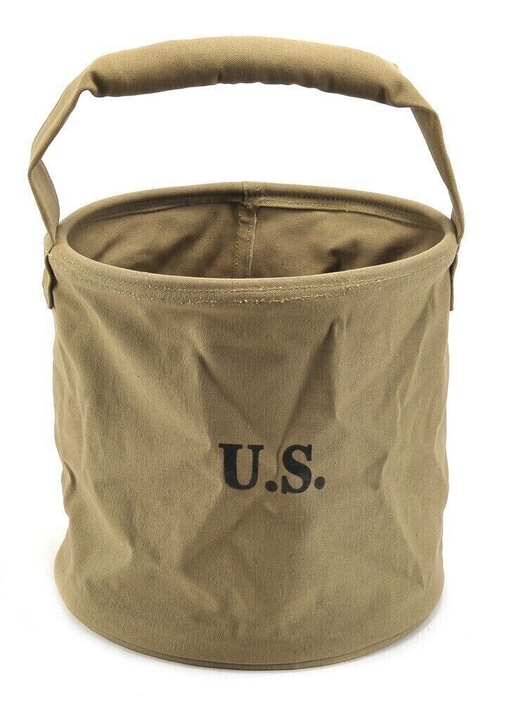 Reproduction WW2 US Army Canvas Water Bucket – Folding Cotton Bucket With Carry Handle