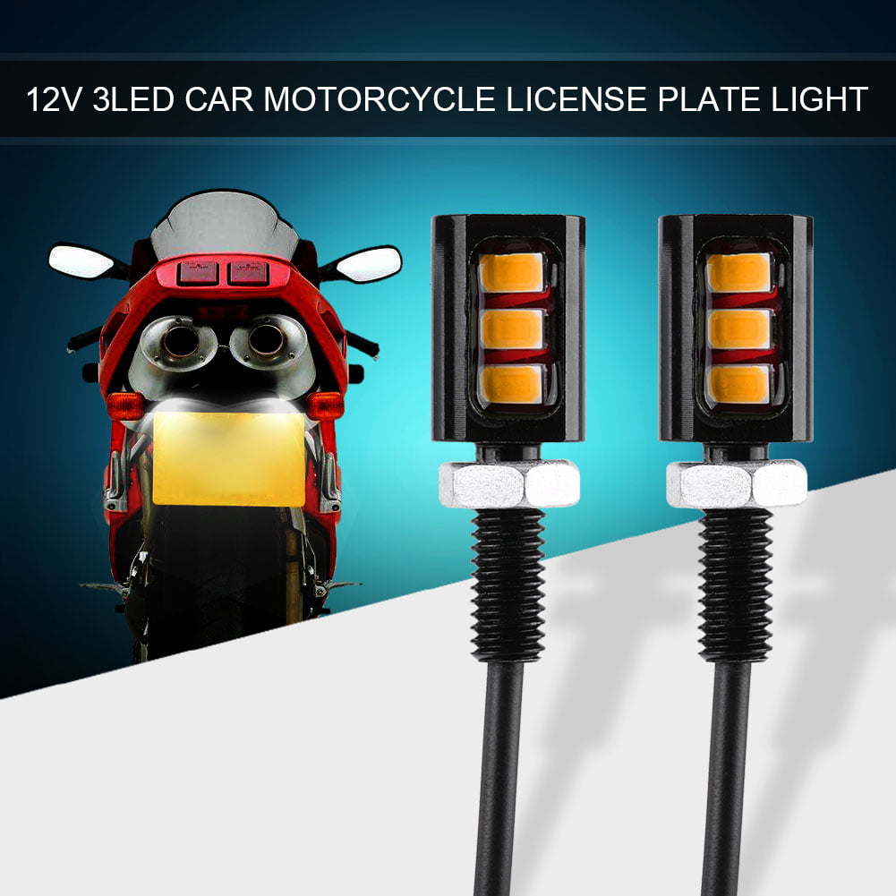 White 2Pcs 12V 3 LED Universal Auto Car Motorcycle License Plate Light Lamp Waterproof Screw Bolt Lights for Car Truck ATV Bike SUV RV License Plate Light 