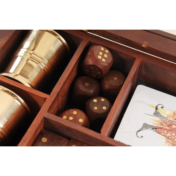 Wooden Game Set with Brass Goblet