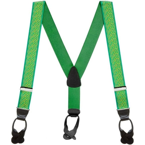 Suspender Store Irish Celtic Scroll Suspenders - 1.5-Inch Wide Elastic - Y-Back Button - 3 Sizes