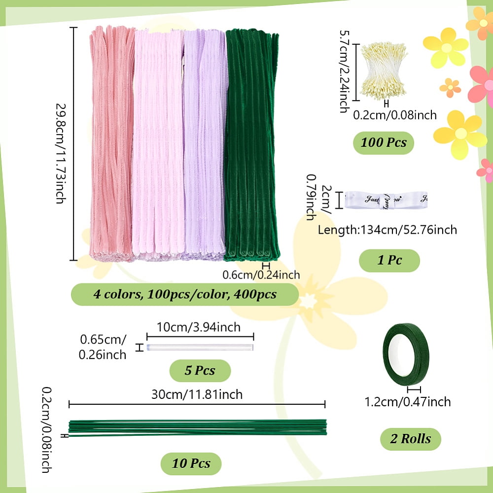 DIY Plush Sticks with Chenille Stems Polyester Ribbons Iron Stick Greeting Cards and Glue Stick with 5Pcs Hot Melt Plastic Glue Sticks