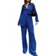 thumbnail image 2 of TRKIYQC Conjunto de Pantalones de Mujer de 2 Piezas, Camisa de Solapa de Manga Larga Azul Casual + Pantalones de Pierna Ancha TRKIYQC  moda, 2 of 8