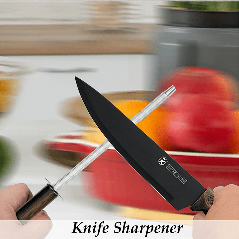 Kitchen Knife Set, Caliamary 8-Piece Sharp Chef Knife Set with Brushed  Handle, Vintage Knife Set with Sharpener and Stainless Steel Rotary Knife