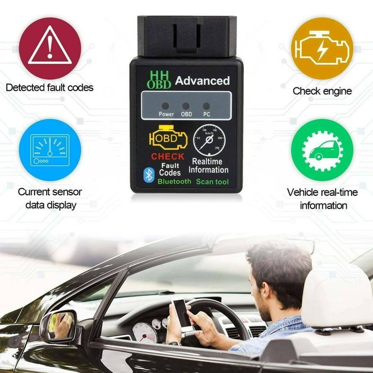 ELM327 V1.5 OBD2 Advanced Bluetooth Scanner Auto Diagnostic for iOS &  Android, Car Check Engine Light Code Reader