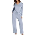 thumbnail image 2 of Bixock Women Fall and Winter Outfit Set,Women Two-piece Set,Women Fall and Winter Outfit Set Solid Color Notched Collar Asymmetrical Hem Long Sleeve Top and Drawstring Waist Pants Set, 2 of 5
