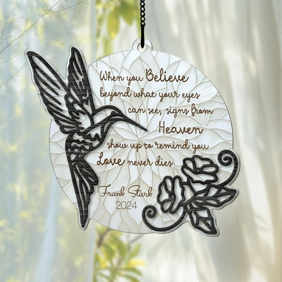 Personalized Sympathy Memorial Hummingbird Acrylic Suncatcher Window Hanging, Loss Of Your Loved Ornament, Rememberance Gift