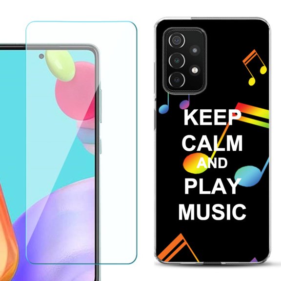 Slim-Fit Flexible Gel TPU Phone Case compatible with Samsung Galaxy A52 5G, with Tempered Glass Screen Protector, by OneToughShield ® - Keep Calm Music