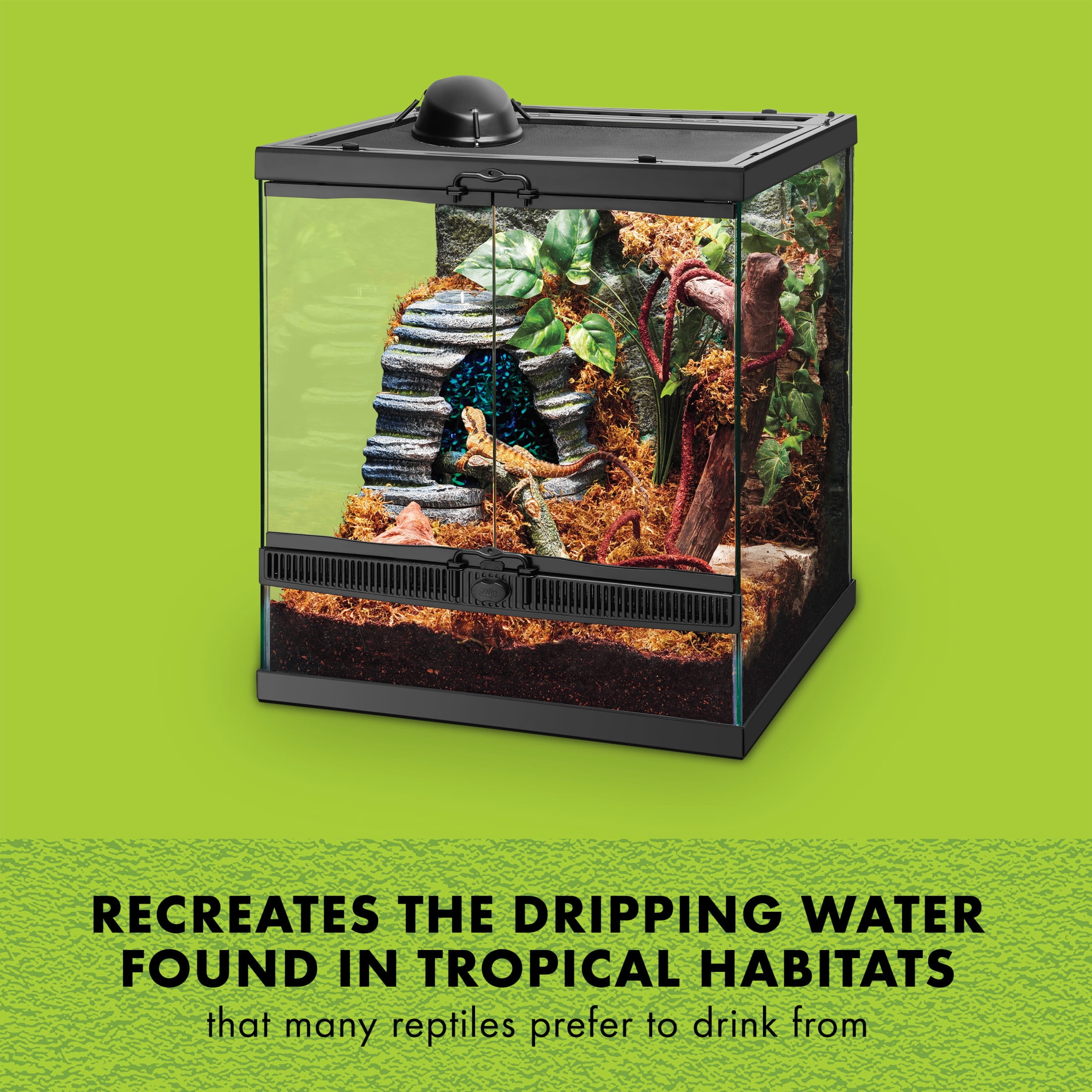 Zilla Spring Cave Décor with Blue LED Rain Chamber, Reptile Waterfall, Terrarium Water Dripper, Water Fountain for Geckos, Chameleons, Frogs and More