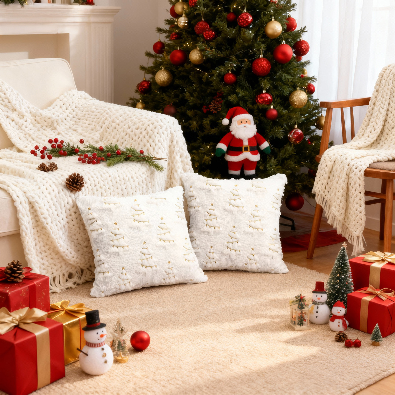 Sanmadrola Christmas Pillow Covers Soft Fluffy Pillowcases for Home Decor Winter Holiday Cushion Cases for Sofa Couch Bedroom Living Room Xmas Decoration 18x18 White Christmas Tree