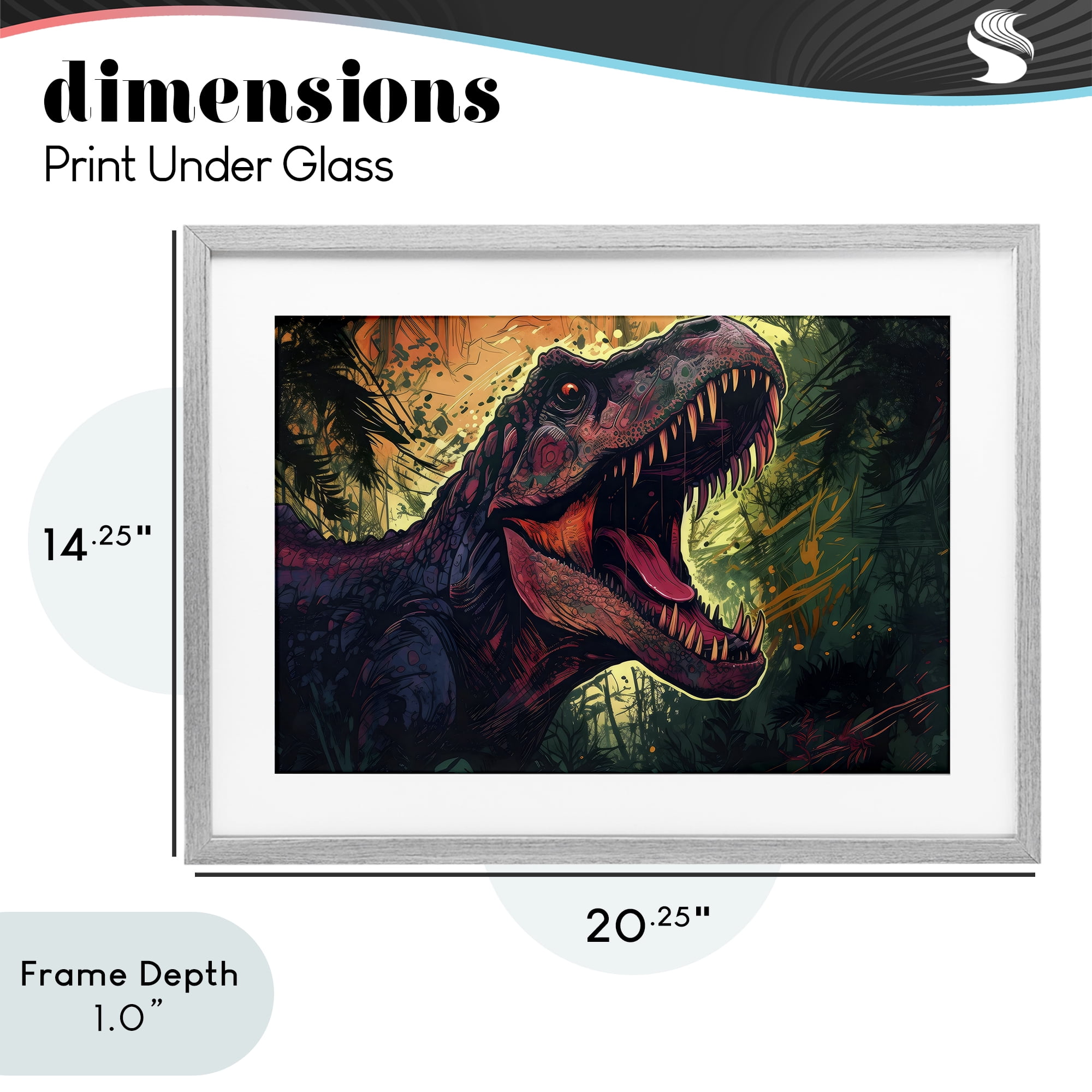 Stupell Industries Dark Roaring T-Rex Gray Framed Print Under Glass, design by Creative Studio