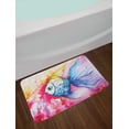 thumbnail image 2 of Fish Bath Mat, Watercolor Fauna Paint Grunge Vivid Brushstrokes and Splashes Nautical Concept, Plush Bathroom Decor Mat with Non Slip Backing, 29.5" X 17.5", Blue Fuchsia, 2 of 2