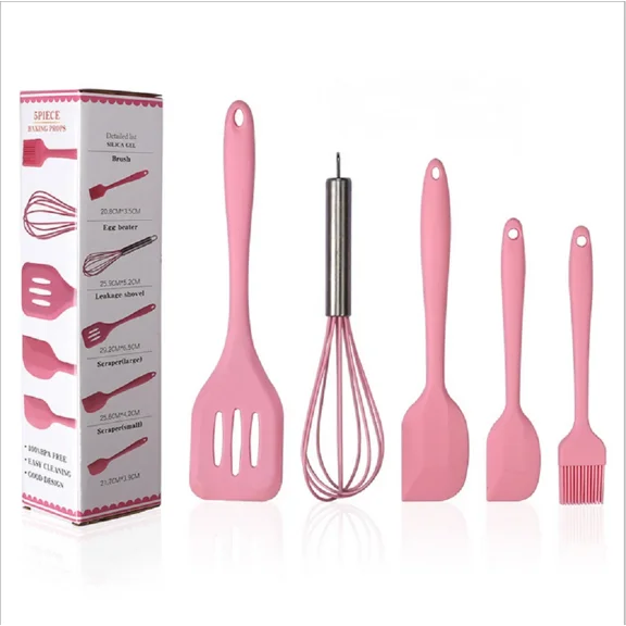 5 Pcs Silicone Kitchen Utensil Set Heat Resistant Non Stick Baking Kitchen Tools