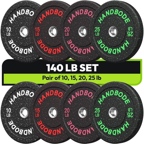 HANDBODE Bumper Plates High-Bounce Olympic Weight Plates, Colored crumb rubber plate for Weight Lifting and Strength Training 140LB