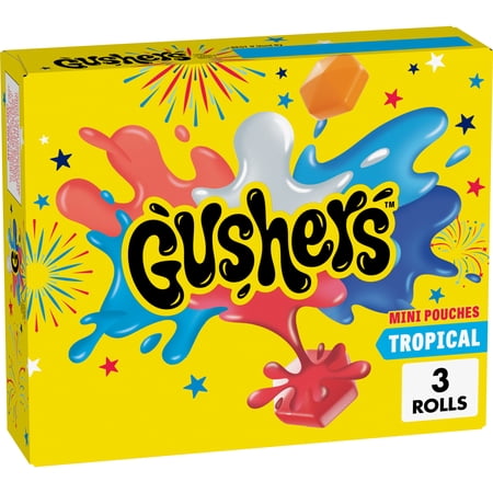 Gushers Tropical Fruit Flavored Snacks, Mini Pouches, 3 Count, 1.32 oz