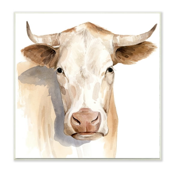 Stupell Industries Sulking Cow Portrait Soft Tone Brown Wall Plaque, 12 x 12, Design by Grace Popp