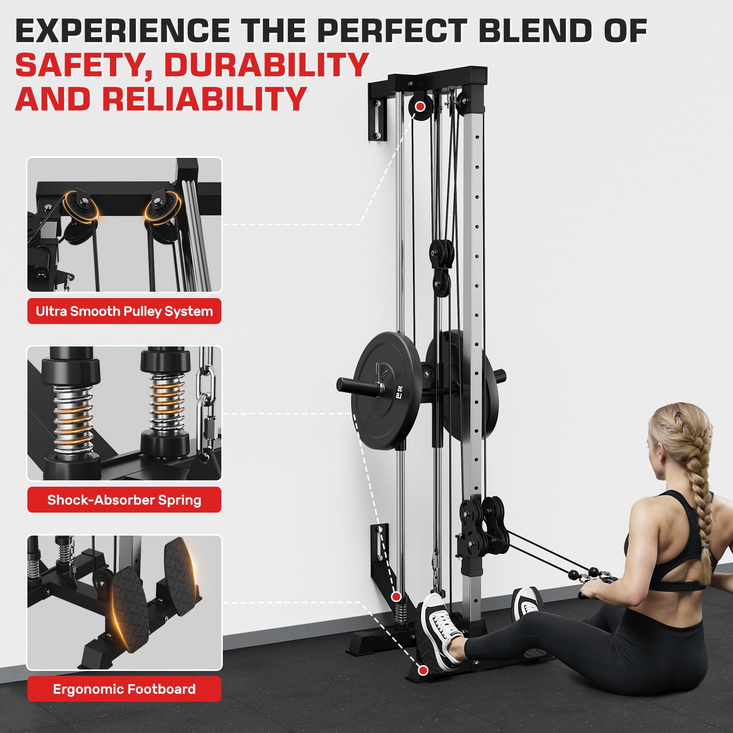 Mitonos Cable Crossover Machine, Lat Pull Down Machine with 18 Positions Dual Pulley System,  Wall Mount LAT Pull Down Machine  for Home Gym Fitness