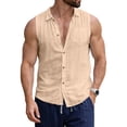 thumbnail image 2 of Sleeveless Shirt for Men Button Front Shirts Casual Pocket Top Soft Linen Shirt Daily Wear Tank Top, 2 of 8