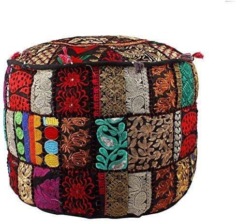 New Indian patchwork pouf ottoman cover Handmade round pouffe boho style decor 