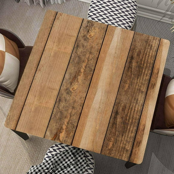 Square Fitted Card Tablecloth Wood Grain Table Cloth Cover with Elastic Edge Aged Wooden Tablecloths Waterproof Cloths for Indoor Outdoor Decoration, Fit for 36"x36" Tables, Style-2
