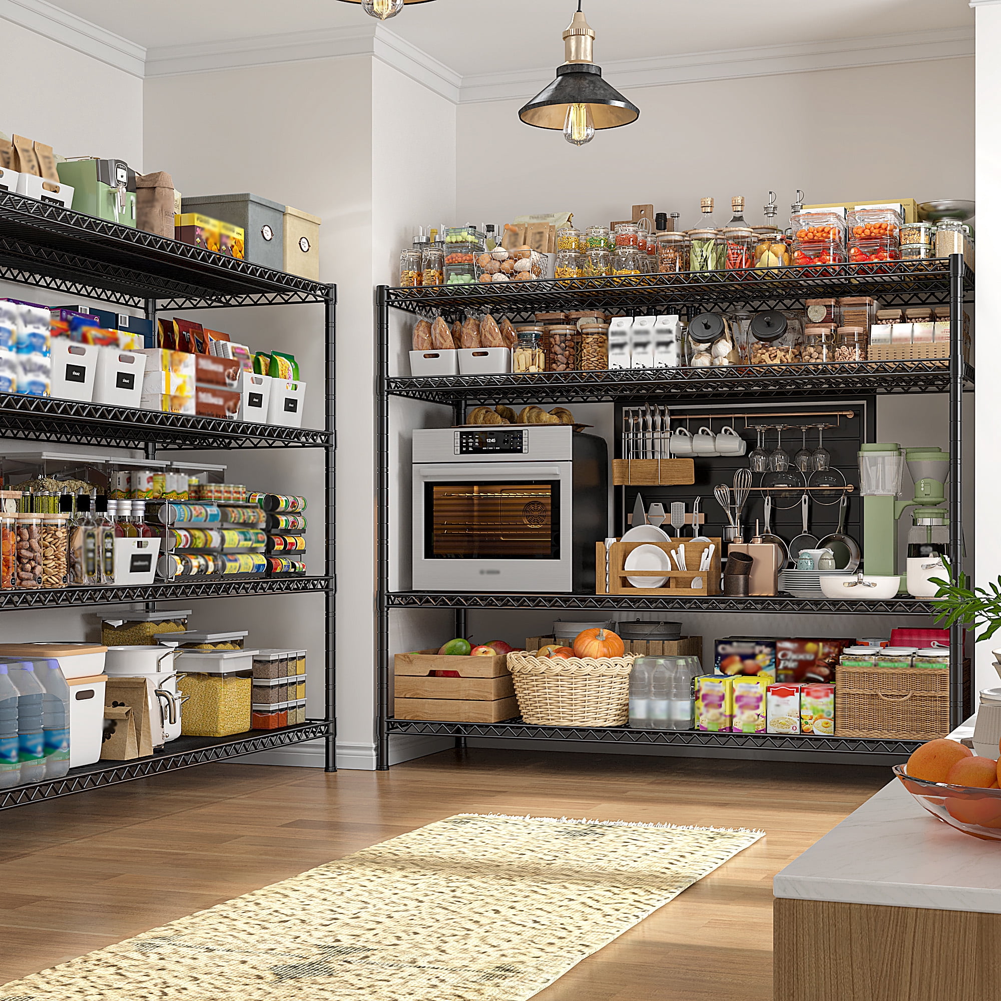 REIBII Heavy Duty Metal Storage Rack 4-Tier Adjustable Wire Shelves 2560lbs Pantry & Garage Shelving,55.5"H x 55.5"W x 18"D