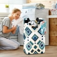 thumbnail image 5 of Yayeee Freestanding Laundry Hamper with Handle Collapsible Large Storage Basket for Clothes, Green Geometric Pattern, 5 of 7