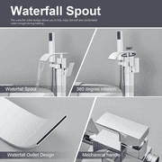 Chrome Floor Mounted Bathtub Faucet Free Standing Tub Filler W/Hand Sprayer