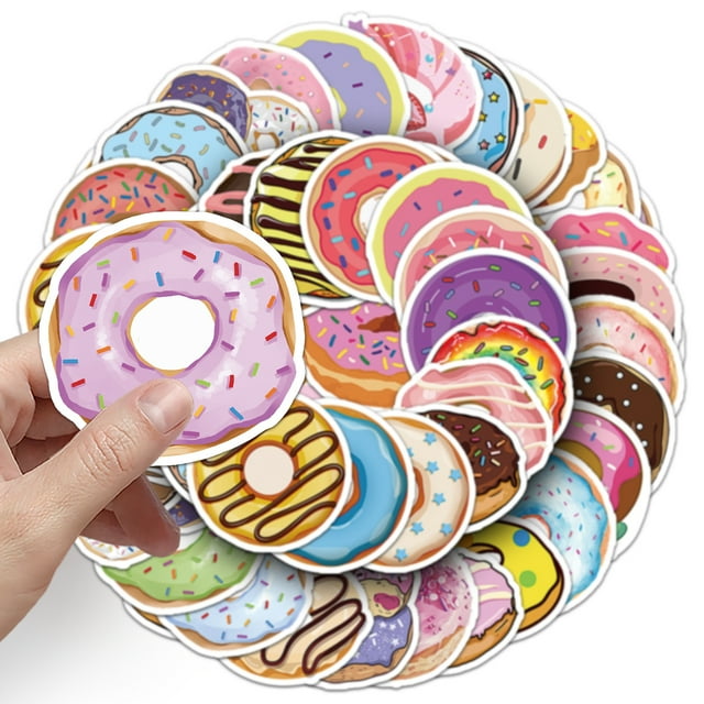 Paquete de pegatinas con forma de rosquilla, 50 unidades, bonitas calcomanías de vinilo para postres